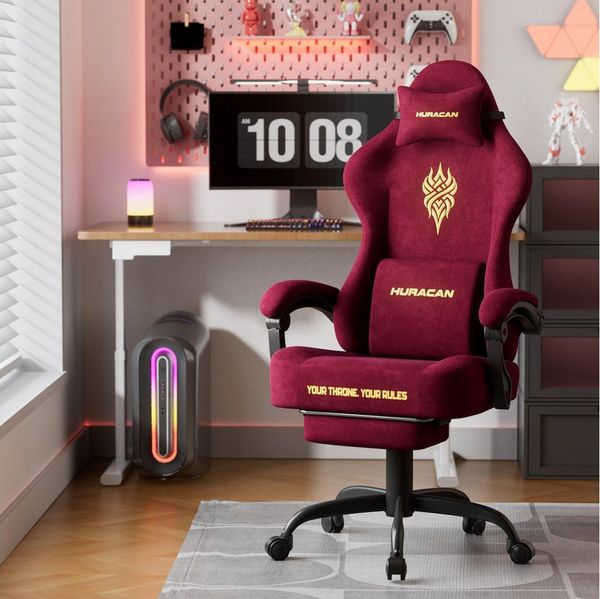 Huracan Gaming-Stuhl Massage Gaming Sessel mit Fußstütze 90-135° Rückenlehne einstellbar, Bürostuhl Ergonomisch,Verstellbarem Lenden- & Kopfkissen,mit Fußstütze