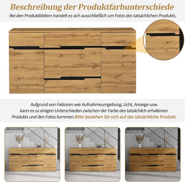 Sideboard Aufbewahrungsschrank 160 cm Schwarz Holzoptik mit 4 Schubladen & 2 Türen，Multifunktionaler Wohnzimmer Schrank Sideboard Bild 9