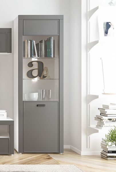 Standvitrine ""Modena"" Glasvitrine 62cm weiß MDF graphit matt
