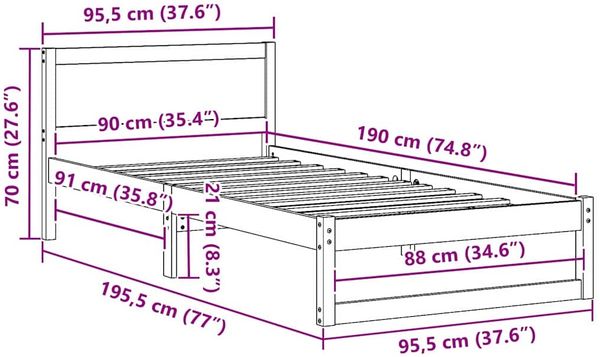 vidaXL Bettrahmen mit Kopfteil Weiß 90 x 190 cm Massives Kiefernholz 873296 Bild 10