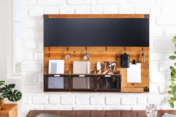 Alltagshelfer Wandboard MURAL 80cm Pinie Kreidetafel Haken Schlüsselbrett Bild 3