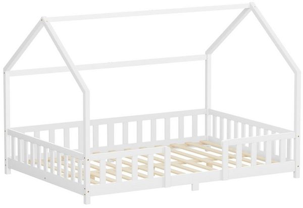 ML-DESIGN Spielbett Hausbett Kinderbett inkl. Lattenrost kreativ Bodenbett für Kinder, Abenteuerbett ohne Matratze 140x200 cm Holzbett Weiß Kiefer Bettgestell