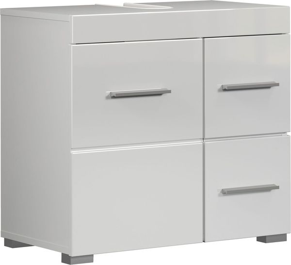 trendteam smart living - Amanda - Waschbeckenunterschrank - Weiß/Weiß Hochglanz - Waschtisch mit 1 Tür, 1 Einlegeboden, 2 Schubkästen Vollauszug – (BxHxT) 60 x 56 x 34 cm - Unterschrank mit Schubladen