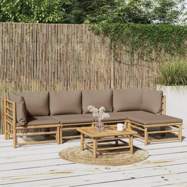 vidaXL 6-tlg. Garten-Lounge-Set mit Kissen Taupe Bambus 3155136