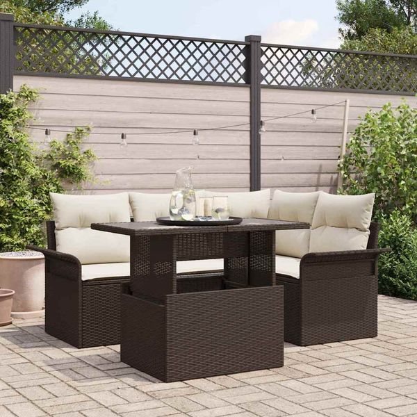 vidaXL Garten-Sofa-Set mit Kissen 5 pcs Braun Poly Rattan 3348274