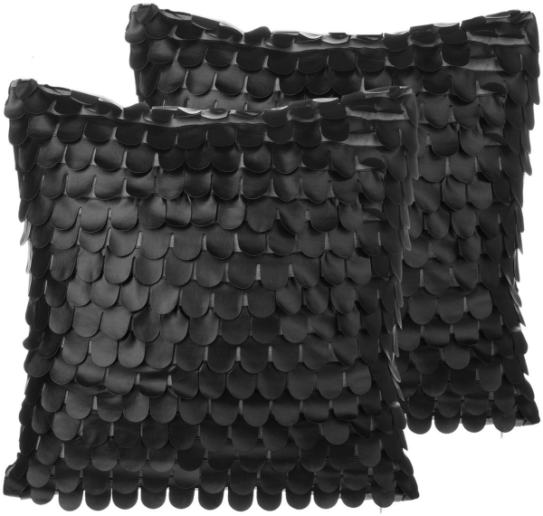 Kissen 2er Set Ohne Muster LOBELIA Kunstleder 45 x 45 cm Schwarz