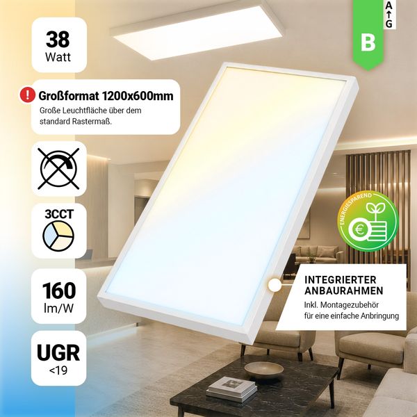 LED Anbaulpanel 120x60 cm 3CCT 3000 4000K 6000K 38W UGR