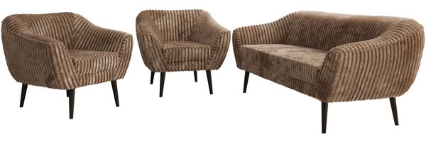 Wohnzimmerset PIRS 1-1-3, Skandinavisches 3-Sitzer Sofa mit Sesseln, Sofa mit Wellenfederung, schwarze Füße, Skandinavisches Möbelset - Braun Cord Bild 7