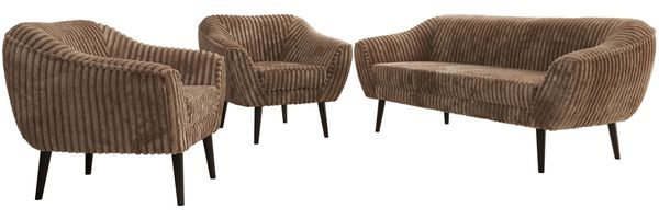 Wohnzimmerset PIRS 1-1-3, Skandinavisches 3-Sitzer Sofa mit Sesseln, Sofa mit Wellenfederung, schwarze Füße, Skandinavisches Möbelset - Braun Cord Bild 6