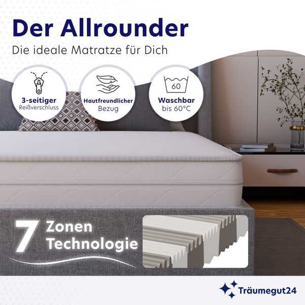 Träumegut24 - HydroCell 19 cm 7-Zonen Kaltschaummatratze 100 x 200 cm Härtegrad H2 & H3 : H2 & H3 : 100 x 200 cm : 19 cm Bild 6