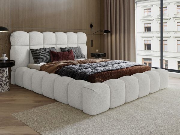 wonello Polsterbett Mira XL (das Original), Bett mit Bettkasten und Lattenrost – eleganter Boucle-Stoff