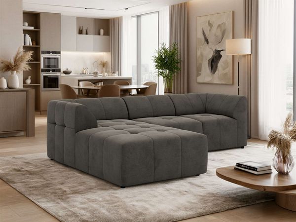 Modernes Wohnzimmer Sofa VORITA 3M L Freistehendes Ecksofa, L-Couch, Gepolstertes Sofa, Wellenfedern - Dunkelgrau Velvet - Links