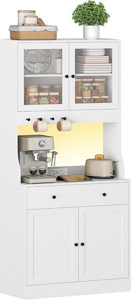 MSMASK Küchenbuffet Küchenschrank, Buffetschrank Hochschrank mit Schublade und LED, Weiß