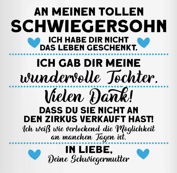 Shirtracer Tasse An meinen tollen Schwiegersohn Geschenk I, Keramik, Statement Sprüche