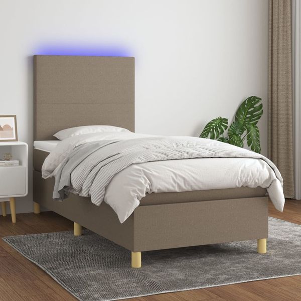 vidaXL Boxspringbett mit Matratze & LED Taupe 80x200 cm Stoff, Härtegrad: H2 [3135233]