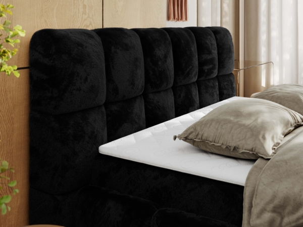 Boxspringbett mit dekorativem Kopfteil, Doppelbett mit zwei 7 Härtezonen Multipocket-Matratzen, Bettkästen, Polsterbett - NIRA - 200 x 200 cm - Schwarz Stoff - H4 Bild 5
