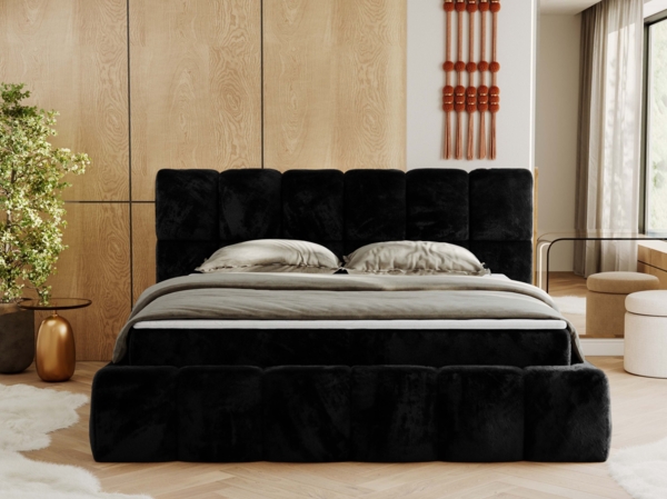 Boxspringbett mit dekorativem Kopfteil, Doppelbett mit zwei 7 Härtezonen Multipocket-Matratzen, Bettkästen, Polsterbett - NIRA - 200 x 200 cm - Schwarz Stoff - H4 Bild 4