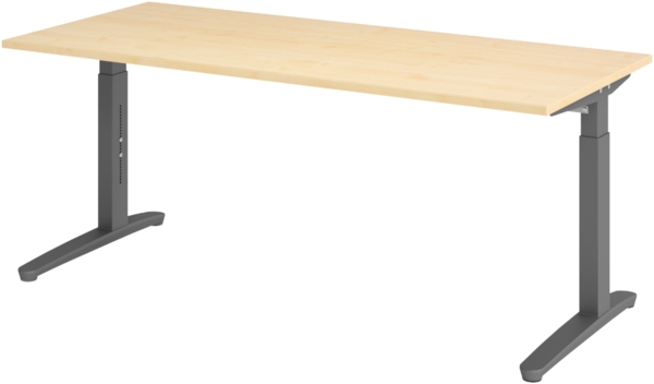 bümö manuell höhenverstellbarer Schreibtisch 180x80 in Ahorn, Gestell in graphit - PC Tisch höhenverstellbar & groß, höhenverstellbarer Tisch Büro, großer Computertisch verstellbar, X19-3-GG