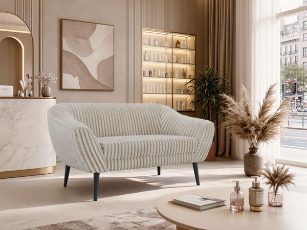 Polstersofa PIRS 2 Skandinavisches Sofa 2-Sitzer, Sofa mit Wellenfederung, Breite 140 cm, schwarze Füße Hoher Sitzkomfort - Beige Cord