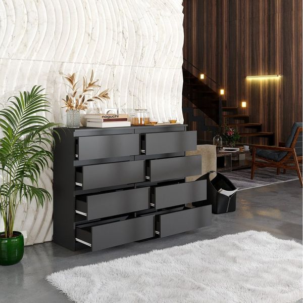 Furnica Kommode Sideboard mit 8 Schubladen Anthrazit Grau/Graphit B120cm H92cm T33cm