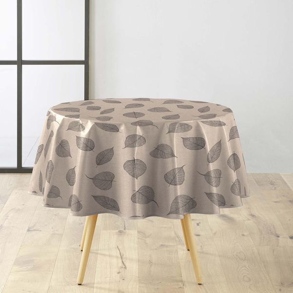 Douceur d'Intérieur, Tischdecke rund (Ø 160 cm) Leinen Blätter PVC Textilia
