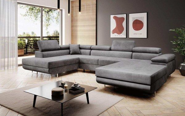 Designer Sofa Lago mit Schlaf - und Klappfunktion Grau Samt Links