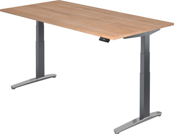 bümö elektrisch höhenverstellbarer Schreibtisch 200x100 cm mit Memory-Steuerung - Design Schreibtisch höhenverstellbar elektrisch, elektrischer Schreibtisch Nussbaum, Gestell graphit/alu, XBHM2E-N-GC