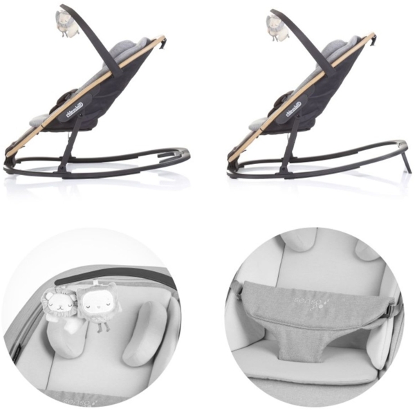 Chipolino Babywippe Senso Holzoptik Spielbogen Kopfstütze 3-Punkt-Gurt faltbar grau Bild 4