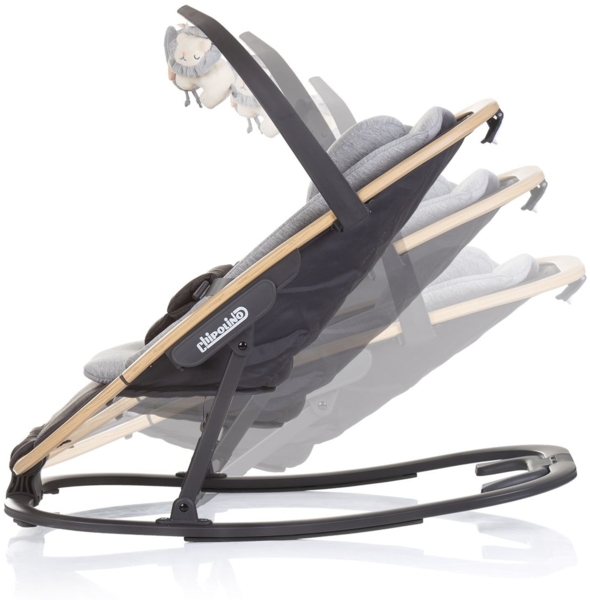 Chipolino Babywippe Senso Holzoptik Spielbogen Kopfstütze 3-Punkt-Gurt faltbar grau Bild 2
