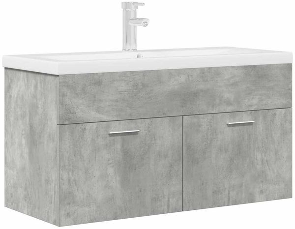 vidaXL Waschbeckenunterschrank mit Einbaubecken Wasserhahn Betongrau 3324891