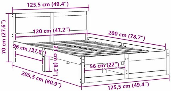 vidaXL Bettrahmen mit Kopfteil Weiß 120 x 200 cm Massives Kiefernholz 873275 Bild 10