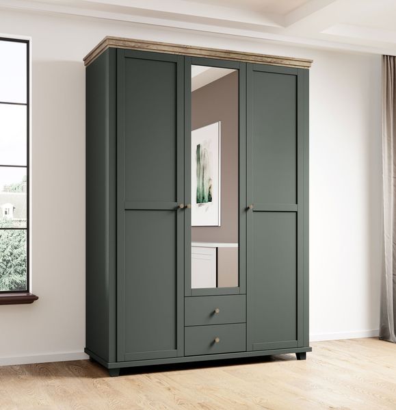 Kleiderschrank Elda Drehtürenschrank 154 cm Grün Eiche Lefkas