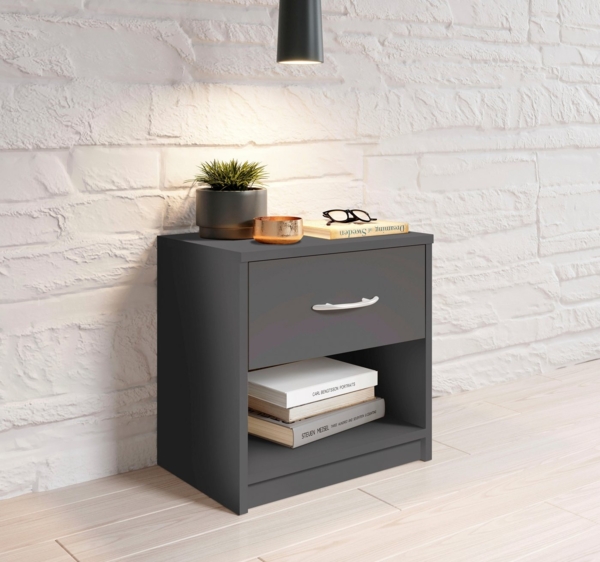 Stella Trading PEPE Nachttisch Graphit - Schlichter Nachtschrank mit einer Schublade passend zu jedem Bett & Schlafzimmer - 39 x 41 x 28 cm (B/H/T)