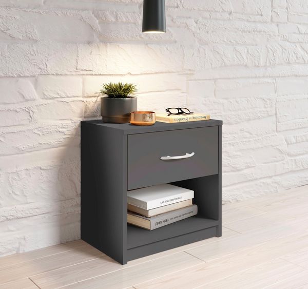 Stella Trading PEPE Nachttisch Graphit - Schlichter Nachtschrank mit einer Schublade passend zu jedem Bett & Schlafzimmer - 39 x 41 x 28 cm (B/H/T)