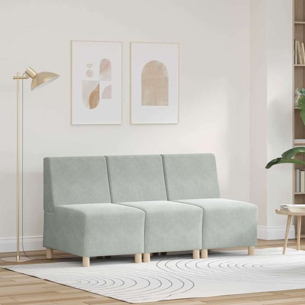 vidaXL Modulares Armfreies Sofa 3 pcs Hellgrau 55 x 74 x 82 cm Samt 3399803