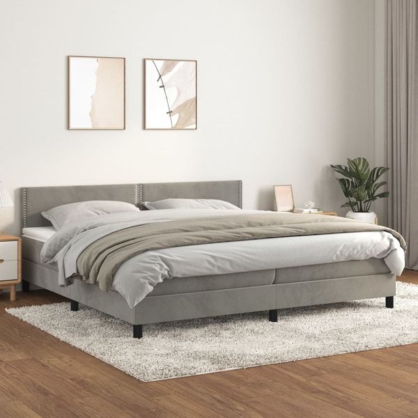 vidaXL Boxspringbett mit Matratze Hellgrau 200x200 cm Samt, Härtegrad: H2 [3141263]