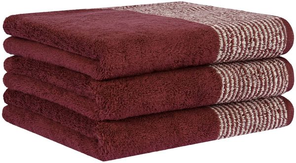 CAWÖ Handtuch, 3er Pack - Luxury Home, C Two-Tone, Walkfrottier Bordeaux 50x100cm