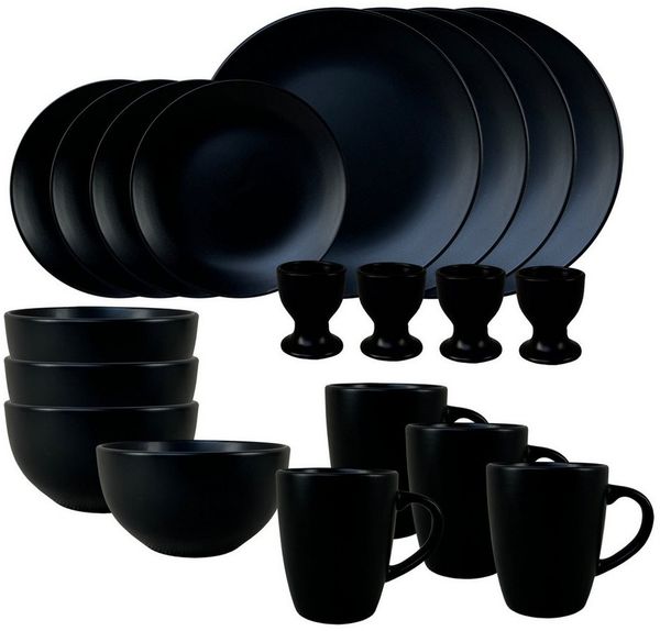NTK-Collection Frühstücks-Geschirrset Tafelservice für 4 Personen Schwarz (20-tlg), Keramik, Frühstücksset Geschirrset