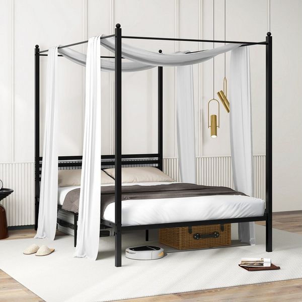COSTWAY Bettgestell, Himmelbett mit Lattenrost, 140x200cm