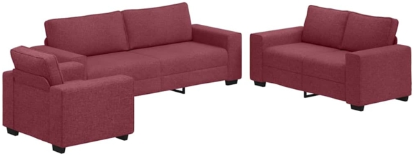 vidaXL 3-teiliges Sofa-Set mit Kissen, weinroter Stoff 3324652