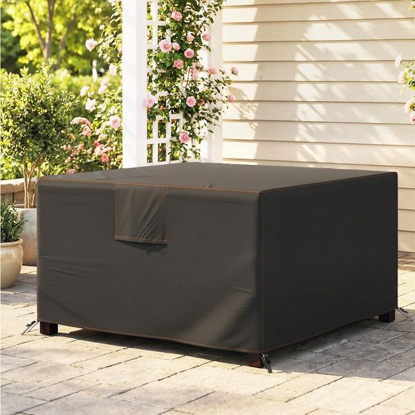 Outsunny Gartenmöbel-Schutzhülle Winddicht Abdeckhaube (Wasserdicht Abdeckung, 1-St, Winterfest Abdeckplane), für Gartentische Terrassenmöbel Quadratisch 125x125x74 cm, Schwarz
