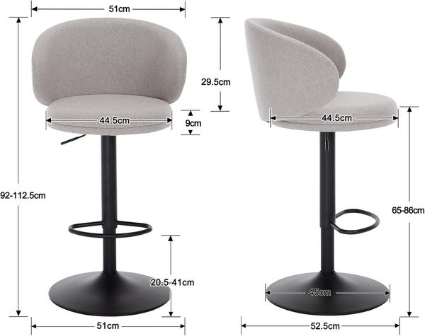 WAHSON OFFICE CHAIRS Barhocker Leinen Tresenhocker Drehbar Höhenverstellbar Barstuhl mit Lehne (2 St)