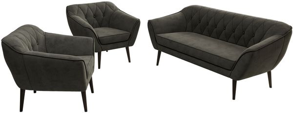 Wohnzimmerset PIRS 1-1-3, Skandinavisches 3-Sitzer Sofa mit Sesseln, Sofa mit Wellenfederung, schwarze Füße, Skandinavisches Möbelset - Dunkelgrau Velvet Bild 8