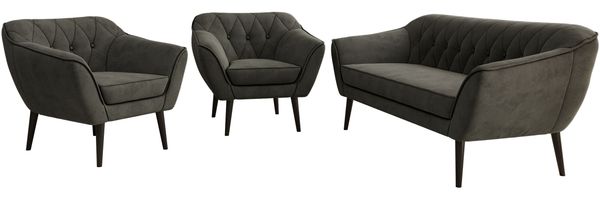 Wohnzimmerset PIRS 1-1-3, Skandinavisches 3-Sitzer Sofa mit Sesseln, Sofa mit Wellenfederung, schwarze Füße, Skandinavisches Möbelset - Dunkelgrau Velvet Bild 7