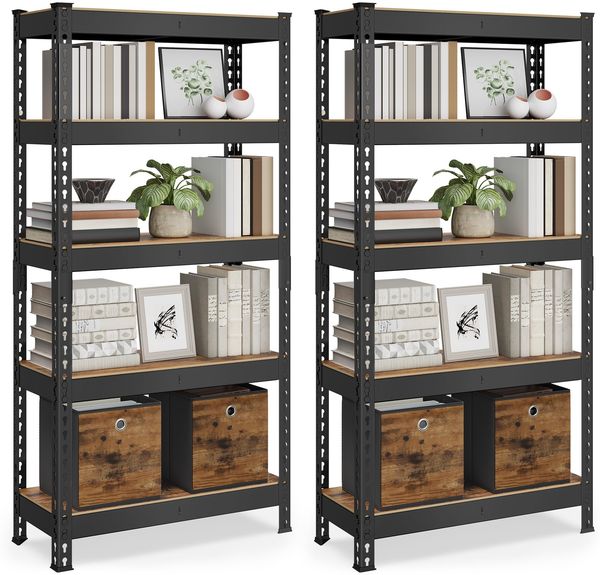 SONGMICS Schnelle Montage, Schwerlastregal 2er Set, Standregal, Lagerregal, Küchenregal, Regal, 5 Ablagen, 30 x 75 x 150 cm, bis 875 kg belastbar, für Keller, Küche, Arbeitszimmer, vintagebraun