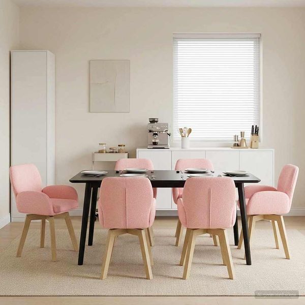 vidaXL Drehstuhl Esszimmer 6 pcs Bouclé Rosa 54 x 58 x 87 cm 3428291