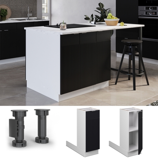 Regalinselunterschrank Fame-Line Schwarz gestreift 30 cm ohne Arbeitsplatte Vicco Bild 2