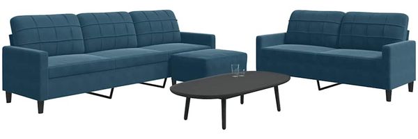 vidaXL 3-tlg. Sofagarnitur mit Kissen Blau Samt 3278490