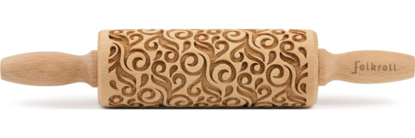 folkroll Teigroller 3D-Motiv-Teigrolle Massivholz, Floral Deko
