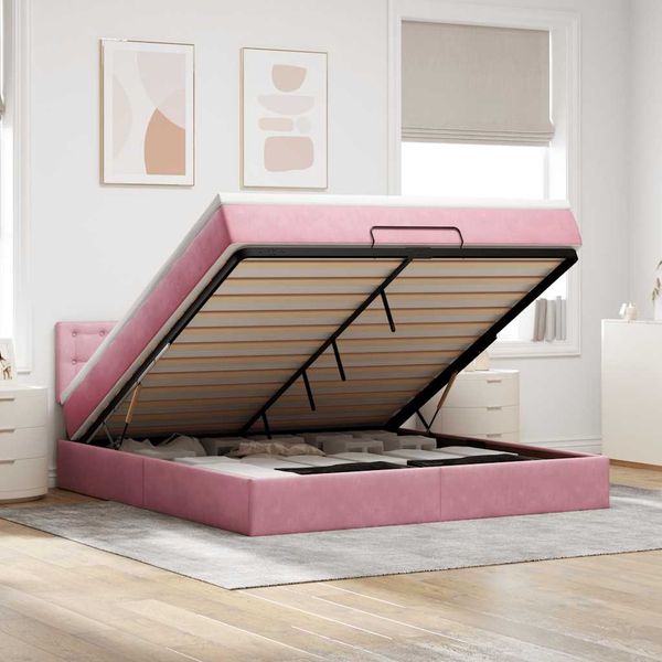 vidaXL Ottomane Bett mit Matratze & LEDs Rosa 180x200 cm Samt 3312787